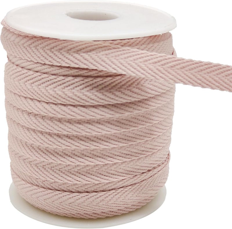 Evora 3/8 Inch Herringbone Twill Tape - 25 Yards Polyester Cotton Fabric Trim, 1mm Thick Durable Soft Webbing Strap for Sewing & Garment, Crafting- Flat Double Fold Bias Tape (Bean Pink 010) - Image 1